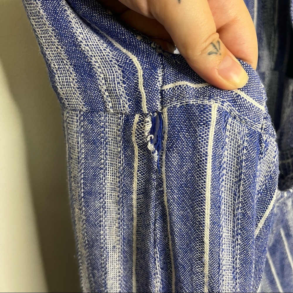 Blue Boho Striped Linen Jumpsuit - Picture 13 of 13